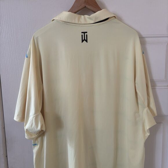 Nike Tiger Woods Men Golf Polo Shirt XXL Yellow Striped Dri-Fit Performance Logo - Picture 10 of 13